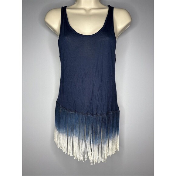 Heart & Hips Navy Blue Ombré Tank Top With Fringe Small - Picture 1 of 8